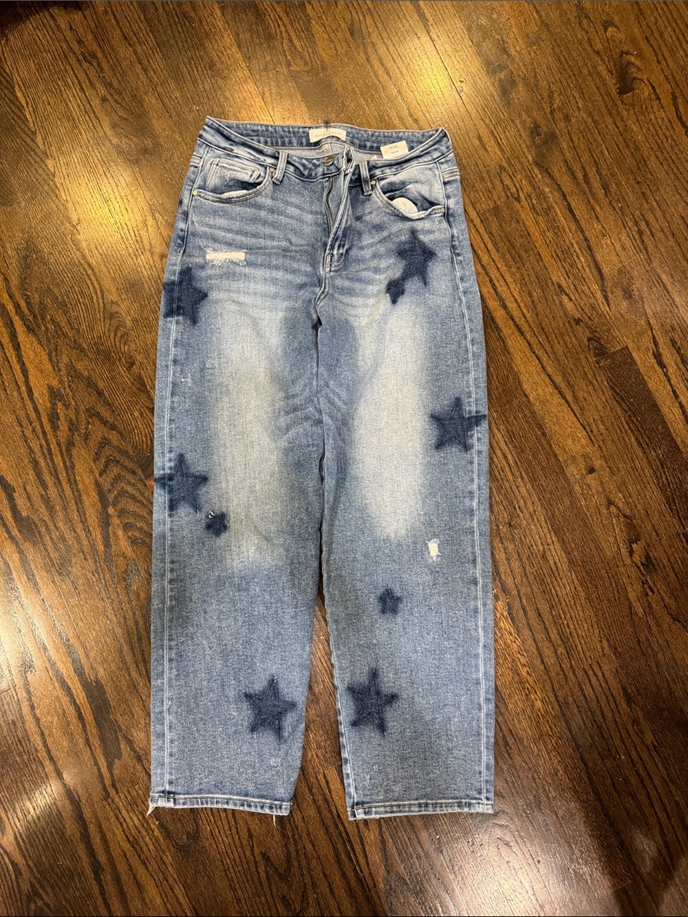 Risen Jeans Relaxed High-Rise Star Print Jeans - Light Blue